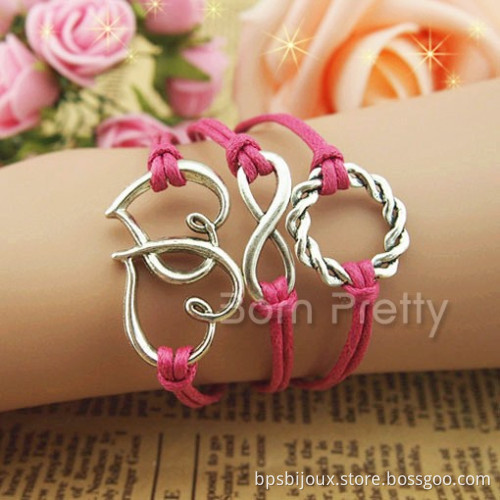 Romantic Double Heart Bracelet Eternal Love Jewelry Circle Preparation Wax Rope